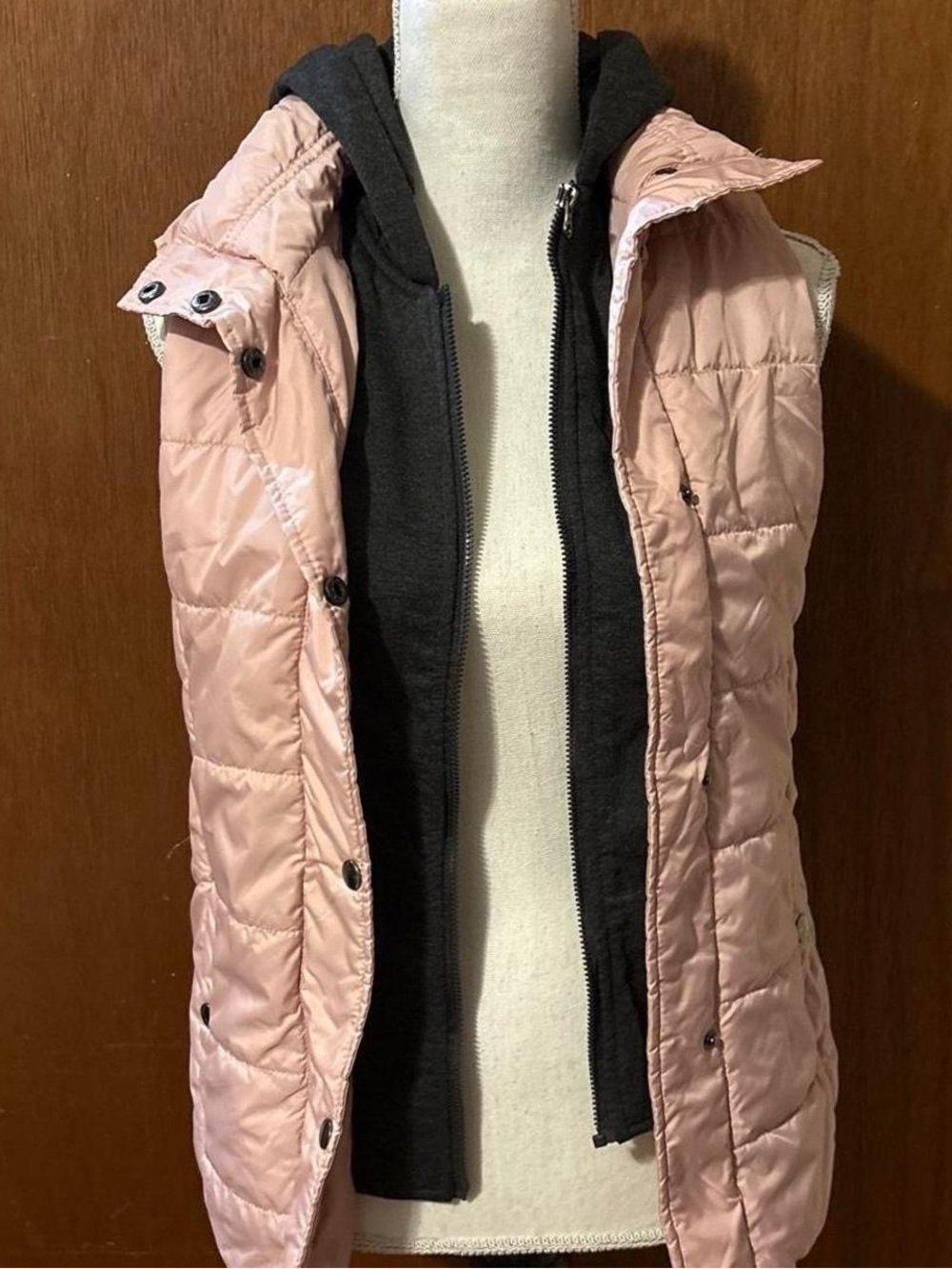 Arizona Jean Company Light Pink Quilted Vest with Dark Gray Hooded Layer